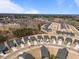 Wide aerial view of community featuring new homes, landscaping and a wooded perimeter at 1241 White Flint Cir, Durham, NC 27703