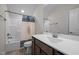 Bright bathroom with a single vanity and a shower-tub combo with shower curtain at 1241 White Flint Cir, Durham, NC 27703