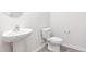Well-lit powder room features a pedestal sink, toilet, and modern fixtures at 2153 Monk Dr, Haw River, NC 27258