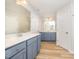 Stylish bathroom featuring dual vanities, modern fixtures, and wood look floors at 41 W Emily Gardens Dr, Selma, NC 27576