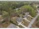 Aerial view of a house in a lush neighborhood with a basketball court in the backyard at 5928 Terrington Ln, Raleigh, NC 27606