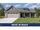Charming single-Gathering home showcasing stone accents, a two-car garage, and manicured lawn at 609 Tuscany Cir, Princeton, NC 27569