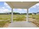 Covered back porch providing an open view of the expansive backyard and neighborhood at 65 Barony Ln, Smithfield, NC 27577