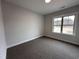 Bright bedroom with a large window overlooking mature trees, neutral paint, and plush carpet at 702 Tuscany Cir, Princeton, NC 27569