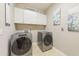 Efficient laundry room featuring modern, front-loading washer and dryer sets at 1005 Vesper Ct, Durham, NC 27703