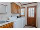 Functional laundry room with sink, washer and dryer and backyard access at 1635 Sandy Cross Rd, Burlington, NC 27217