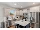 Bright kitchen features stainless steel appliances, white cabinets, subway tile backsplash and an island with seating at 211 Tobacco Barn Dr, Angier, NC 27501