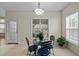 Cozy breakfast nook with a glass table, blue upholstered chairs, and natural light at 4709 Knights Arm Dr, Durham, NC 27707