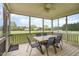 Inviting screened porch with wood floor, table, chairs and views of expansive backyard at 4905 Homestead Dr, Mebane, NC 27302