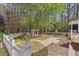 Picturesque backyard with a pergola swing, stone patio and manicured lawn at 7002 Old Trail Dr, Durham, NC 27712
