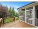 Deck and screened porch in the backyard with views of the grassy lawn and mature trees at 800 Laurel Garden Way, Cary, NC 27513