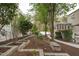 Lush backyard featuring a variety of plants, trees, and well-manicured landscaping, and a patio area at 1008 Double Spring Ct, Apex, NC 27502