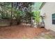 Backyard view of brick fireplace feature from house at 1104 Hobson Ct, Raleigh, NC 27607