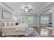 Spacious main bedroom with tray ceilings, large windows, and hardwood floors at 1104 Hobson Ct, Raleigh, NC 27607