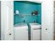 Modern laundry room equipped with new appliances and convenient shelving at 1114 Glenolden Ct, Cary, NC 27513
