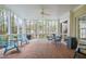 Screened porch featuring a brick floor, ceiling fan, and comfortable seating perfect for relaxing outdoors at 119 Faison Rd, Chapel Hill, NC 27517