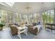 Bright sunroom with many windows and an outdoor view, featuring comfortable seating at 119 Faison Rd, Chapel Hill, NC 27517