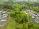 Stunning aerial view of the community with lush greenery, walking paths, and a serene pond at 1915 Kings Knot Ct, Apex, NC 27502