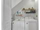 Laundry room with washer, dryer, and shelving for storage at 345 Red Elm Dr, Durham, NC 27713