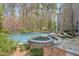 Lush backyard with a refreshing pool, spa, and inviting lounge chairs at 417 Westbury Dr, Chapel Hill, NC 27516
