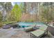 Beautiful backyard pool and spa surrounded by lush landscaping and patio seating at 417 Westbury Dr, Chapel Hill, NC 27516