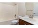 Functional bathroom with vanity, combined shower and tub, and essential fixtures at 452 Panorama Park Pl, Cary, NC 27519