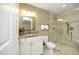 Bathroom showcases a glass enclosed shower and granite countertops at 6417 Meadow View Dr, Raleigh, NC 27609