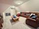 Spacious bonus room features plush carpeting, recessed lighting, and a comfortable leather sectional sofa at 6521 Camellia Creek Dr, Raleigh, NC 27603