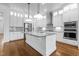 Bright kitchen features stainless steel appliances, large island, and custom white cabinetry at 711 Virginia Ave, Raleigh, NC 27604