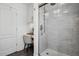 Bathroom featuring a glass shower and separate desk area at 1039 S Philwood Ct, Fuquay Varina, NC 27526
