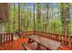 Outdoor wooden deck offering a serene view of the surrounding lush greenery, perfect for outdoor dining at 122 Monticello Ave, Durham, NC 27707