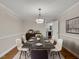 Elegant dining room with modern chandelier, stylish decor, and wood floors, great for entertaining guests at 122 Monticello Ave, Durham, NC 27707