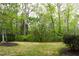 Landscaped backyard with lush greenery, trees, and grass, partially enclosed by a fence at 184 Wildfell Trl, Cary, NC 27513