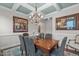 Elegant dining room with coffered ceiling, chandelier, and beautiful artwork at 200 Windy Knoll Cir, Chapel Hill, NC 27516