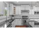 Well-lit kitchen featuring stainless steel appliances, granite countertops, and stylish pendant lighting at 200 Windy Knoll Cir, Chapel Hill, NC 27516