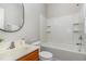 Clean bathroom with combination tub and shower, neutral paint, and a modern vanity at 3047 Kilarney Ridge Loop, Cary, NC 27511