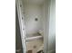 Modern bathroom with white tiled shower, bench, and a black and white patterned tile border at 3920 Cedar Knolls Drive Dr # 18, Youngsville, NC 27596