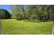 The backyard features a grassy lawn and a wooded tree line surrounding the perimeter at 427 Magnolia Run Way, Benson, NC 27504