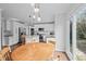 Open kitchen and breakfast nook area featuring white cabinets, stainless steel appliances, and hardwood floors at 4318 Peachway Dr, Durham, NC 27705