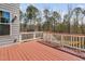 Spacious wood deck overlooking a serene backyard with lush greenery and mature trees at 437 Creekhurst Pl, Cary, NC 27519