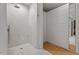Modern bathroom with a glass-enclosed shower and built in closet space at 528 Clifton Blue St, Wake Forest, NC 27587