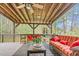 Relax in style on the covered deck with comfortable seating and peaceful views of the surrounding nature at 93 Clifton Pond Rd, Louisburg, NC 27549