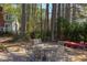 Charming backyard with a patio table, surrounded by lush trees offering privacy and shade at 111 Fox View Pl, Cary, NC 27511