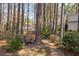 Secluded backyard retreat featuring a charming wooden Adirondack chair nestled among mature trees and lush landscaping at 111 Fox View Pl, Cary, NC 27511