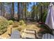 Well-maintained backyard with a view of the house, offering a serene outdoor living space at 111 Fox View Pl, Cary, NC 27511