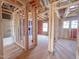 Home interior showing unfinished wood frame walls and openings for a bathroom and bedroom at 217 Pond Vw Ct # 7, Fuquay Varina, NC 27526