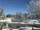 Serene winter view from a deck, showcasing snow-covered trees and a tranquil landscape, perfect for peaceful contemplation at 224 Clear River Pl, Cary, NC 27519