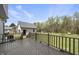Exterior view of deck overlooking fenced yard with lush green grass and mature trees at 230 Bradley Dr, Benson, NC 27504