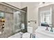 Contemporary bathroom featuring a glass-enclosed shower and modern fixtures at 2613 Beckwith Rd, Apex, NC 27523