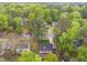 Aerial view of a home nestled in a neighborhood surrounded by lush greenery and mature trees at 2613 Hiking Trl, Raleigh, NC 27615